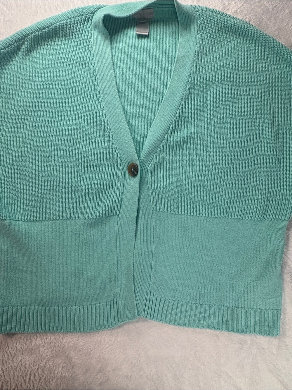 Multiples Turquoise Knit Short Sleeve Cardigan Sweater L/XL